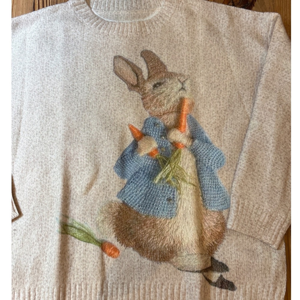 SHEIN Curve Peter Rabbit Graphic Sweater Women Oatmeal Beige Oversized SIZE 1XL - Picture 2 of 5